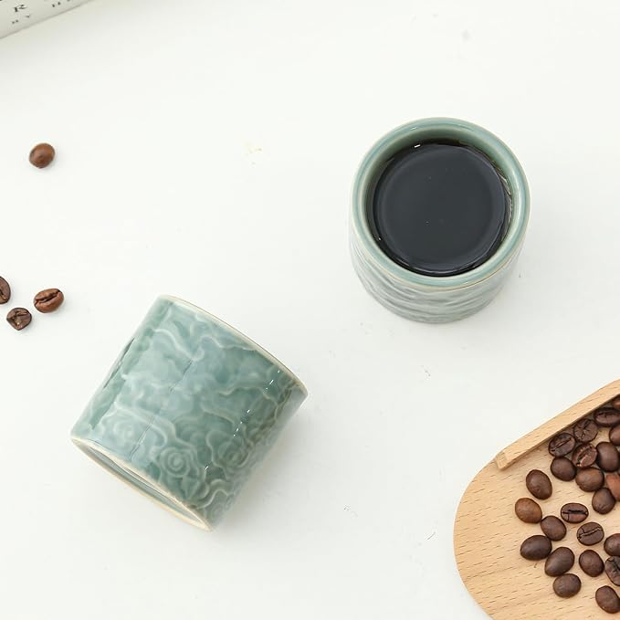 Ceramic Espresso Cups Set of 2 or 4-3oz Demitasse Cups for Coffee & Tea, No Handles, Durable & Dishwasher Safe ((green, 4)
