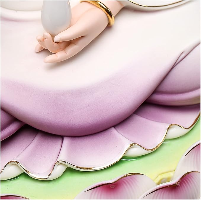 Guan Yin Statue Decorative Statue Quan Yin Guan Yin Seated Lotus Sculpture with Ceramic -East Asian Deity Goddess of Mercy and Compassion Decorations Lucky Buddha Statue