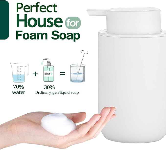 Foaming Soap Dispenser - White Ceramic Foam Dish Hand Soap Dispenser with Black Pump for Bathroom, Bathroom Dispenser Set for Modern Home Farmhouse Decor