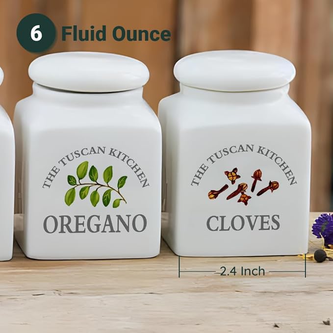 HOMBENE Spice Jars Kitchen Storage Spice Canisters Ceramic Containers, Food Jar with Airtight Lids, 6 fl. oz Containers Jar for Oregano Seasoning Containers