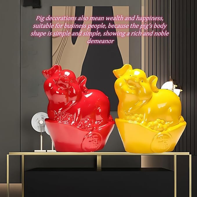 Chinese Style Sculpture Ceramic Sculpture Cute Golden Pig Home Living Room Tv Cabinet Decoration Ornaments Ingot Yellow