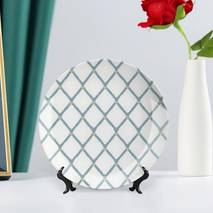 Teal Pineapple Geometric Vintage Plates Decor for Art Decoration Household Wall Personalized Holiday Idea Gifts Ceramic Salad Plates Including Bracket And Special Hook, Multi Sizes by Choosing
