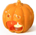 Halloween Ceramic Candle Holder Decorations Pumpkin Candle Holder Halloween Tabletop Decorative for Home Office Table Centerpiece, Cute Pumpkin Tealight Candlestick