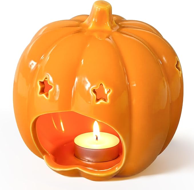 Halloween Ceramic Candle Holder Decorations Pumpkin Candle Holder Halloween Tabletop Decorative for Home Office Table Centerpiece, Cute Pumpkin Tealight Candlestick