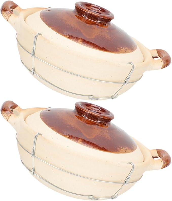 2pcs Chinese Clay Pot with Lid 0.5l Single Handle Small Casserole Korean Stone Pot for Cooking Rice and Soup Oven Safe Home Cookware