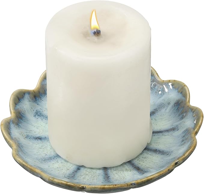 uxcell Candle Holder Plates, 4 Inch Ceramic Candle Tray Tealight Incense Holder Dish Candlestick for Tea Light Aromatherapy Wedding Rustic Vintage Home Decor, Sunflower Blue