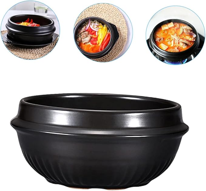 PRETYZOOM Korean Stone Bowl Korean Stone Pot Casserole Ceramic Stewing Pot for Cooking Noodles Rice Soup Bibimbap Non-slip Handle Even Heat Distribution