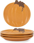 Nat & Jules Pumpkin Shaped 8 x 8 Inch Ceramic Small Dining Plates: Perfect for Thanksgiving, Halloween and Indoor Fall Table Décor & Service - Set of 4, Orange
