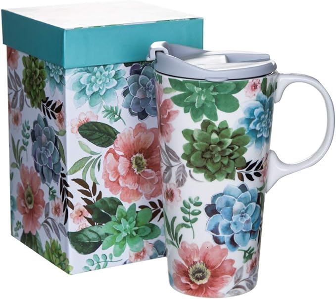 Topadorn Ceramic Travel Mug Coffee Cup with Gift Box and Lid, Microwave & Dishwasher Safe, 17oz Large Unique Coffee Mug for Latte & Hot Chocolate, Holiday Gift Her Him
