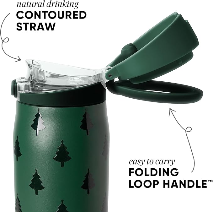 Simple Modern Mesa Loop | Christmas Water Bottle with Straw | 30oz Cup Holder Friendly Insulated Stainless Steel Bottles for Travel, School | Holiday Gifts for Women Men Her Him | Winter Trees