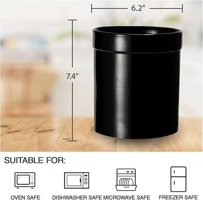 MEIGUI Ceramic Kitchen Utensil Holder, Utensil Crock Large Utensils Holder for Kitchen Decor, Cooking Tool Utensils Caddy for Countertop, Pure Black