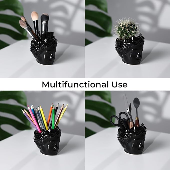 Small Head Planter - Ceramic Face Planter Pots for Indoor Plants, Cute Funny Succulent Pot with Drainage Hole, Unique Gift, 3.9"