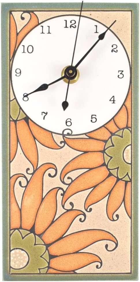 Modern Artisans Serene Sunflowers Mini Ceramic Art Wall Clock, 3.75" x 7.75", Neutral Earthy Colors