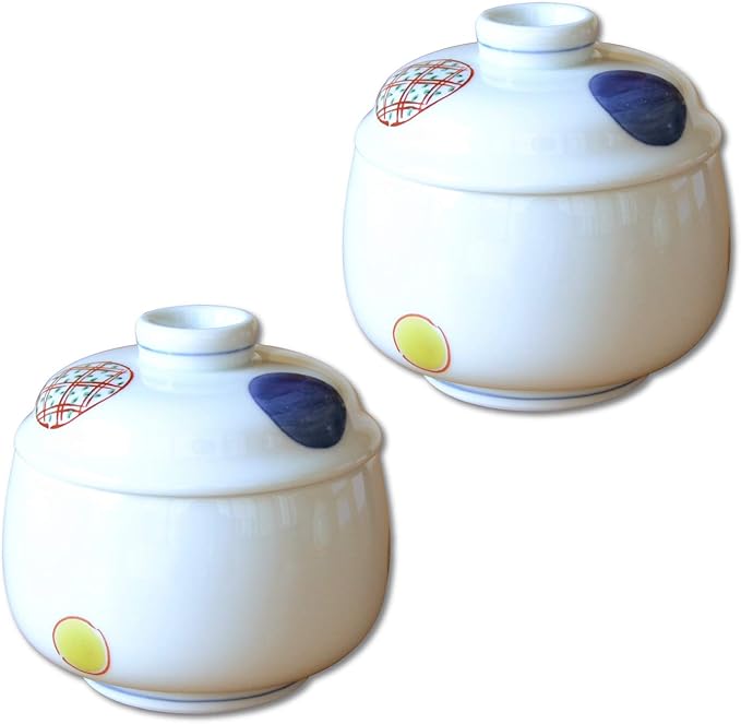 有田焼やきもの市場 Chawanmushi Cups with Lids set of 2 Japanese Chawan Mushi Arita Imari ware Made in Japan Maru-mon