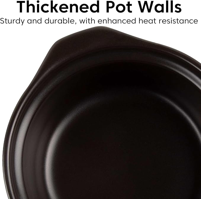 1.9 Quart Black Ceramic Clay Pot for Cooking with Lid - Korean Stone Pot, Healthy No-Coating Earthenware Casserole, Soup Rice Hot Pot Cookware