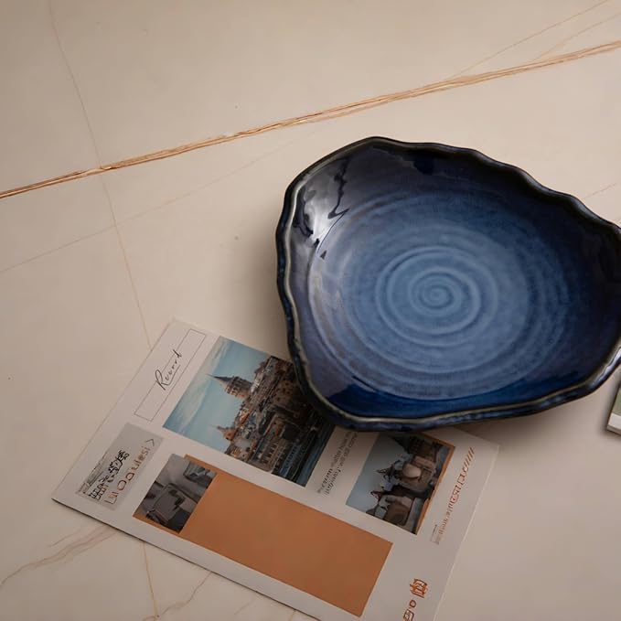 10'' Large Decorative Bowl - Ceramic Decorative Dish for Kitchen Counter, Key Bowl for Entryway Table, Modern Centerpiece Decor Dish for Home Decor Accents, (10”BIUE)