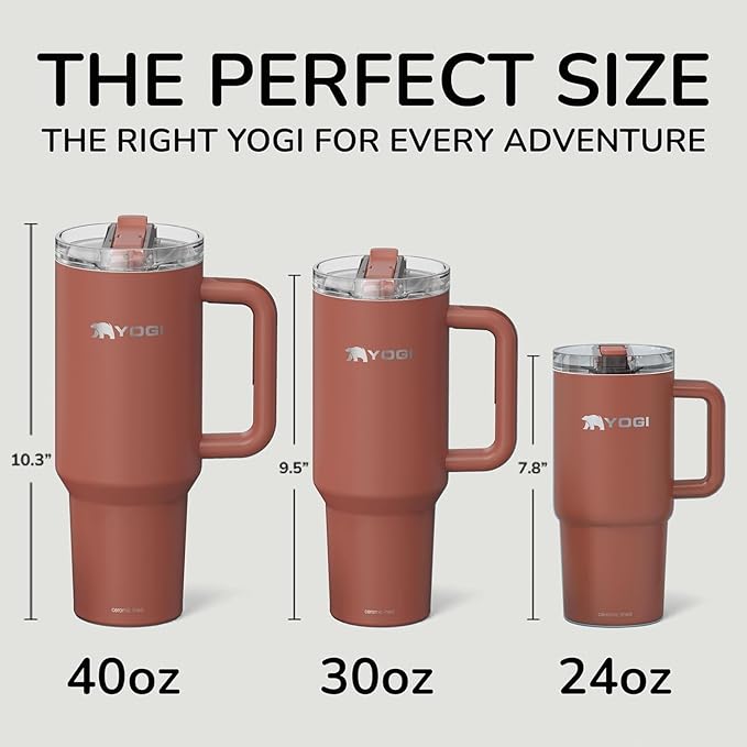 YOGI Ceramic Lined Metal Allergy Safe 30oz Tumbler with Handle & Straw Leakproof Flip & Sip Lid Vacuum Insulated Stainless Steel Travel Cup for Iced Coffee Water and All-Day Hydration 30oz Terracotta