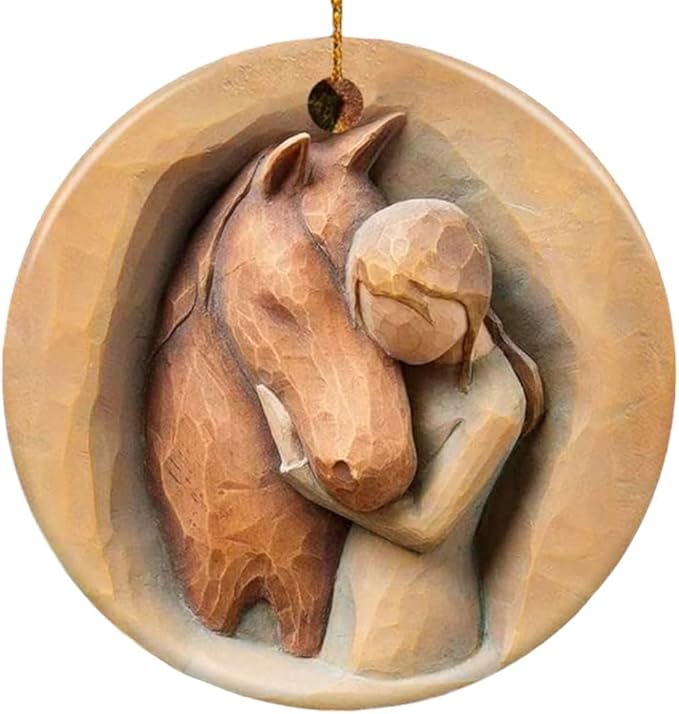 2025 Christmas Ornament for Horse Lovers Girl and Horse Printed Ceramic Ornament, Not a Carved Sculpture, Equestrian Holiday Keepsake Xmas Tree Decoration