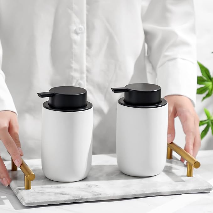 Hand Soap Dispenser for Bathroom Decro, Ceramic Liquid Pump Bottles Refillable Dish Dispenser for Kitchen Farmhouse Colleage Dorm, Matte White