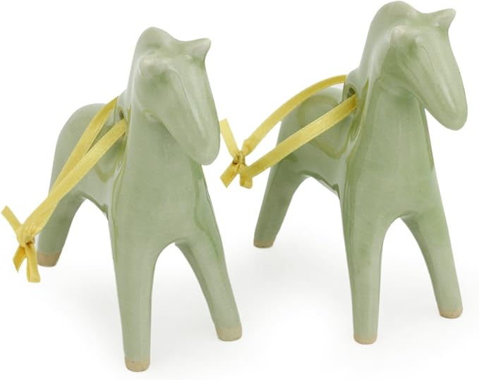 NOVICA Artisan Handmade Celadon Ceramic Ornaments Unique Christmas Pair Green Thailand Holiday Decor Animal Themed Horse [4.1in H x 1.6in W x 3.5in D] ' A Season for Horses' Pair