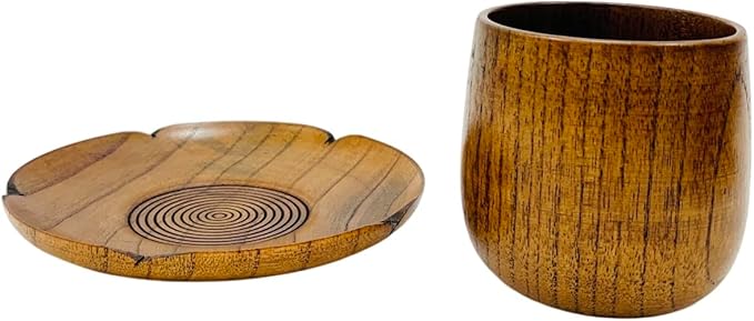 JapanBargain 4103+4079, Wooden Tea Cup and Saucer Set Wooden Water Mug Coffee Mug Japanese Zen Style Teacup 4 ounce