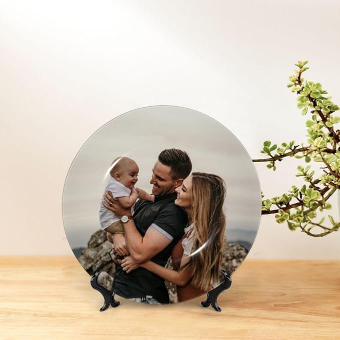Custom Photo Ceramic Decorative Plate, Wobble-Plate Dishes with Display Stand, Handmade Ceramic Ornament, for Wall Hanging Living Room Bathroom Decor Gift, DarkViolet-10 In