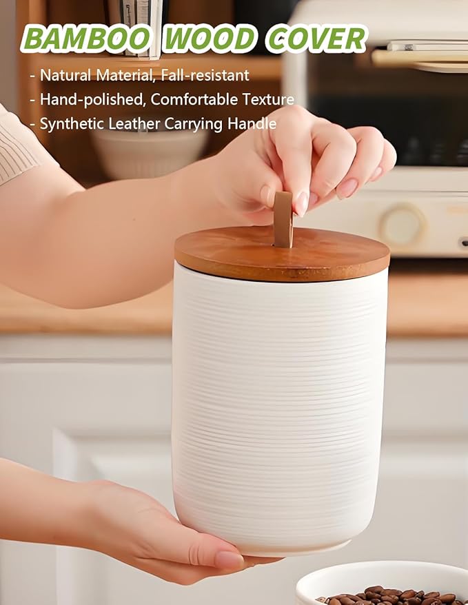 Ceramic Canister with Airtight Seal Lid, Kitchen Canisters for Countertop, White Food Storage Jar for Flour, Coffee Bean, Sugar, Tea, Spices and More, Home Decor (260ml/8.79oz)