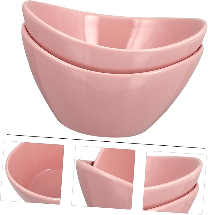 2pcs Handmade Ceramic Salad Bowls Small Pink Multipurpose Tableware for Soup Noodles Rice Fruits for Home Dining and Serving