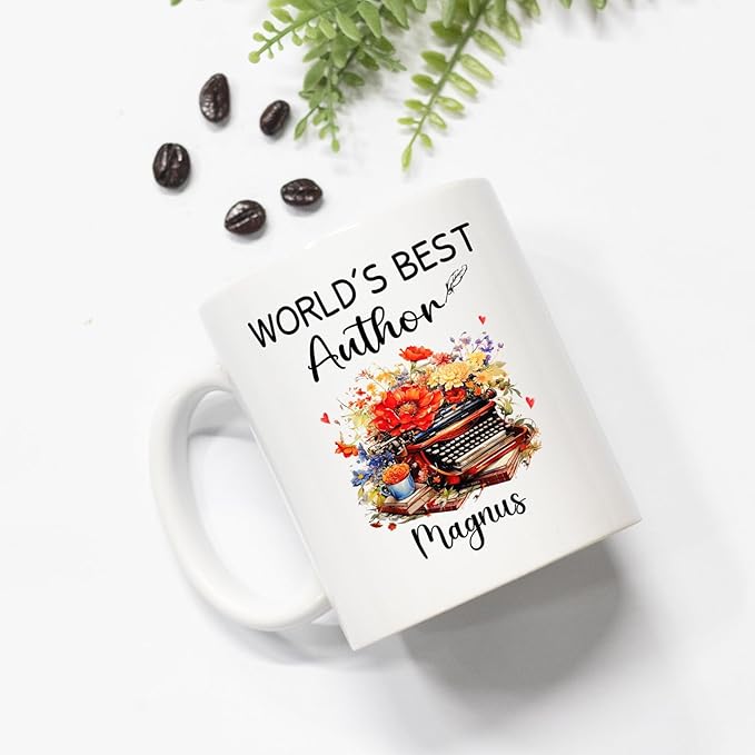 Personalized Best Author Ceramic Coffee Mug, World's Best Author Coffee Cup, Custom Name Author Teacup 11 Oz 15 Oz, Author White Cup, Writing Lover Mug Gifts For Men Women, Unique Storyteller Mugs