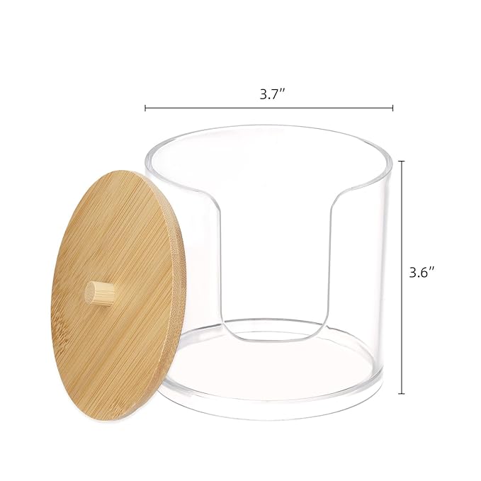 Tbestmax Plastic Cotton Round Holder and Dispenser, Clear Bathroom Organizer Storage for Cotton Pads - Bamboo Lids