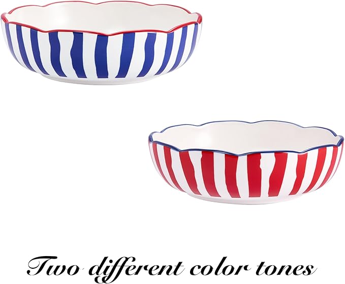 Bico Ocean Wonders Scalloped Pasta Bowls, 36oz Salad Bowl Set of 4, Large Ceramic Serving Dinner Bowls for Soup and Cereal, Microwave and Dishwasher Safe, Gift for Housewarming and Holiday