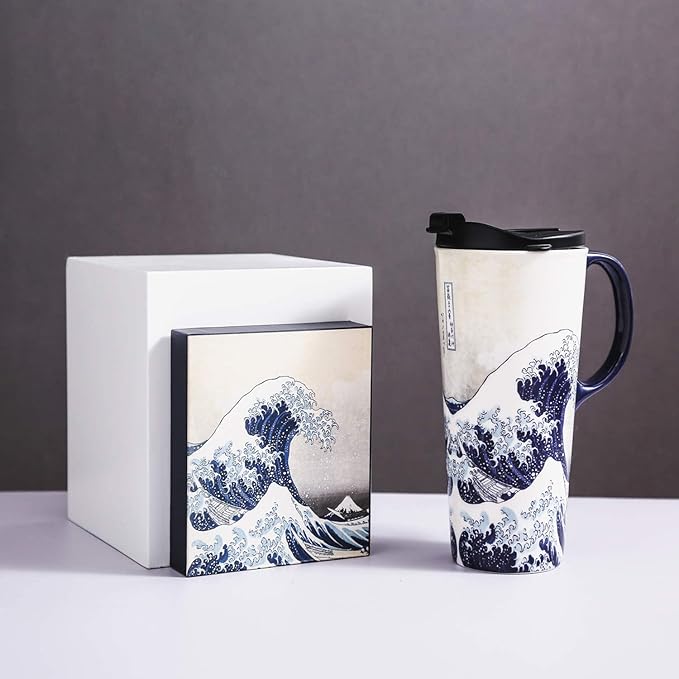 Topadorn 17 Oz Ceramic Coffee Travel Mug with Spill Proof Lid & Handle, Microwave Dishwasher Safe Coffee Cup, Tea Cup with Gift Box for Men and Women