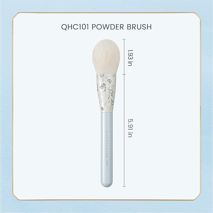 Indigo Artisan Series Powder Brush - Blue Handle with Chinese Porcelain Ferrule, Ultra-Soft Nylon Bristles for Loose/Pressed Powder, Full-Size Face Makeup Brush for Airbrush Finish (QHC 101)