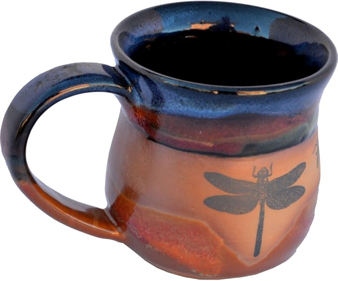 ALWAYS AZUL POTTERY Dragonfly 14 Oz. Mug in Azulscape Glaze - Handmade Ceramic Coffee Mug - Stylish and Unique Handcrafted Artistic Drinkware - Polished Clay Cups, Great for Coffee, Tea, & Art Lovers