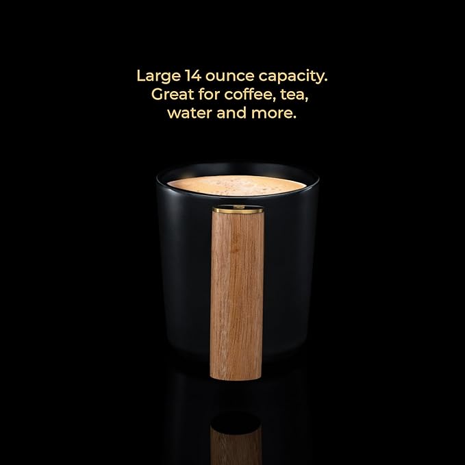ChefWave Artisan Series Ceramic Coffee Mug with Bamboo Handle (Black) - Sleek, Modern Design, Perfect for Coffee, Tea or Cocoa