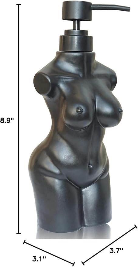 Ceramic Girl Soap Dispenser,Lotion and soap Dispenser Set Refillable Liquid Hand Soap Dispenser for Bathroom and Kitchen (Black)
