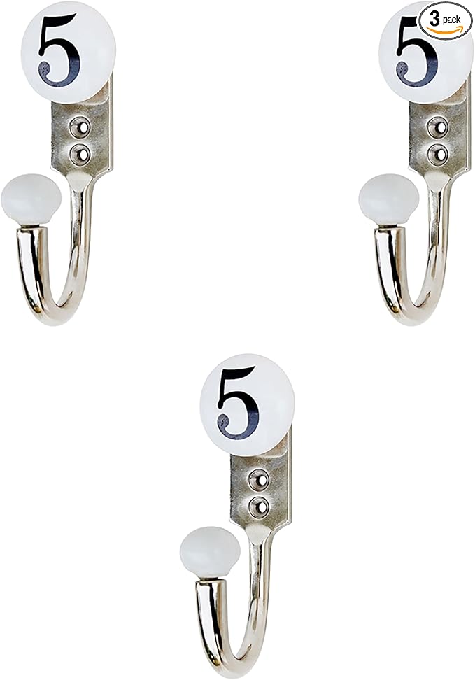 IndianShelf Sets of 3 Multi-Use Ceramic, Zinc Decorative Cute Hooks for Hanging Coats, Jackets, Leash, Hat, Towel, Backpack, Purse, Handbag [White]