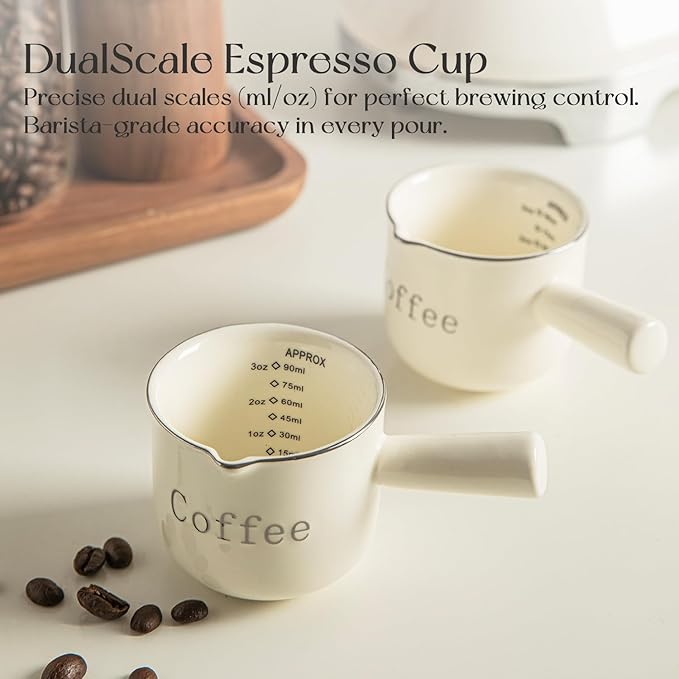 KEMORELA 2 Pack 3oz Ceramic Espresso Cups – Slate Grey Blue Porcelain Demitasse Coffee Mugs with Handle – Modern Espresso Shot Cups for Espresso Machine, Dishwasher & Microwave Safe