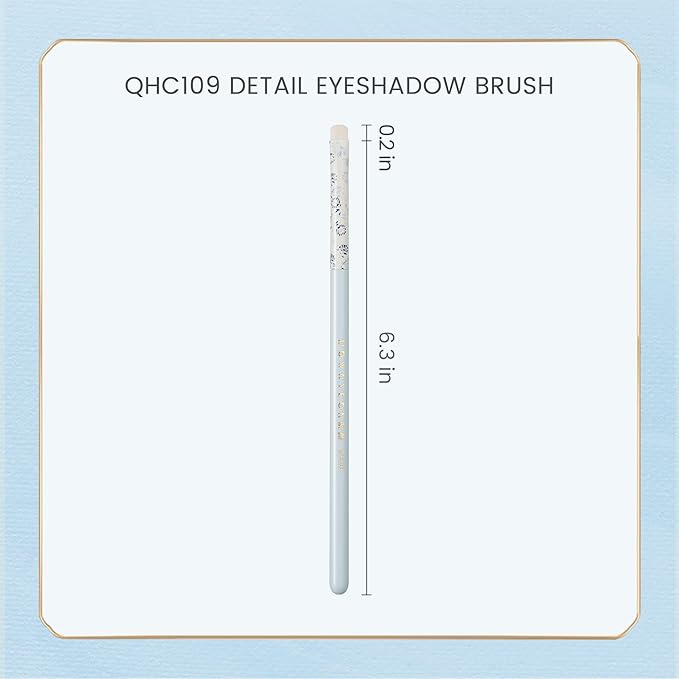 Indigo Artisan Series Small Eyeshadow Brush - Petite Tongue-Shaped Nylon Bristles for Eyeliner/Inner Corner, Blue & White Porcelain Ferrule & Lacquered Wood Handle, Vegan & Hypoallergenic (QHC 109)