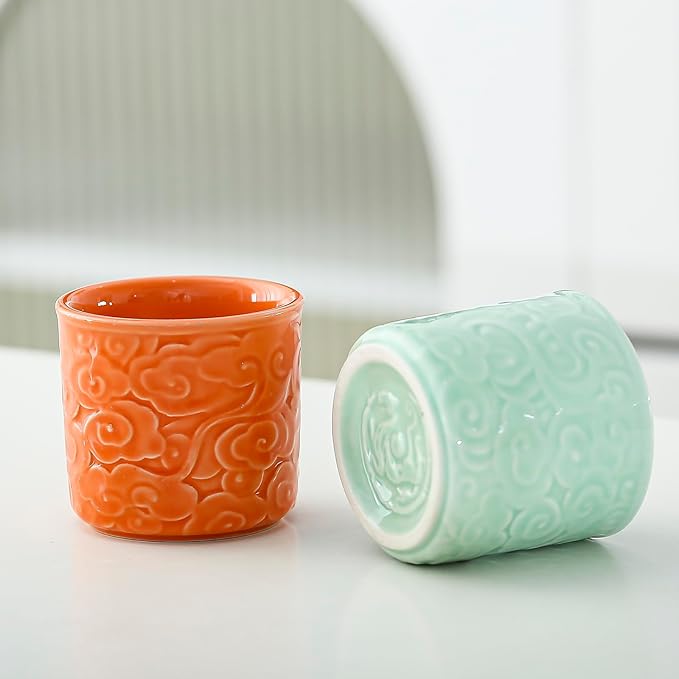 Ceramic Espresso Cups Set of 2-3oz Demitasse Cups for Coffee & Tea, No Handles, Durable & Dishwasher Safe (lawngreen, 2)