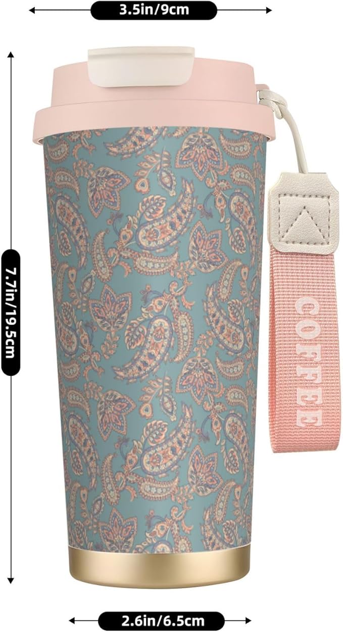 Asian Elements Paisley for Travel Coffee Mug 100% Leakproof 316 Stainless Steel Vacuum Insulated Tumbler with Lid and Straw for Water, Iced Tea or Coffee, Smoothie and More