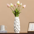 Scalloped Scale Vase - White Matte Ceramic with Textured Sculptural Design, 10.5" Unique Flower Vase for Centerpieces,Decorative Boho Vase for Living Room/Office,Ideal Valentine Gift for Art Lovers