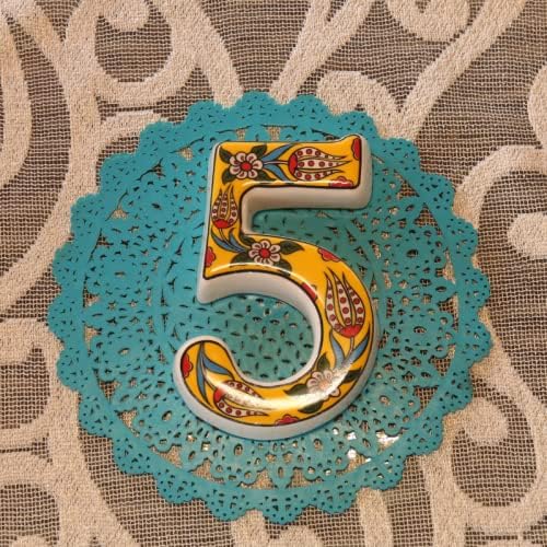 Large Ceramic Housewarming Sign Ceramic Address Plaque House Numbers Sign Door Personalized Coloured Decorative Hand Decoratede Housewarming Gifts Tulip Design 12 * 9 cm (Yellow, 5)