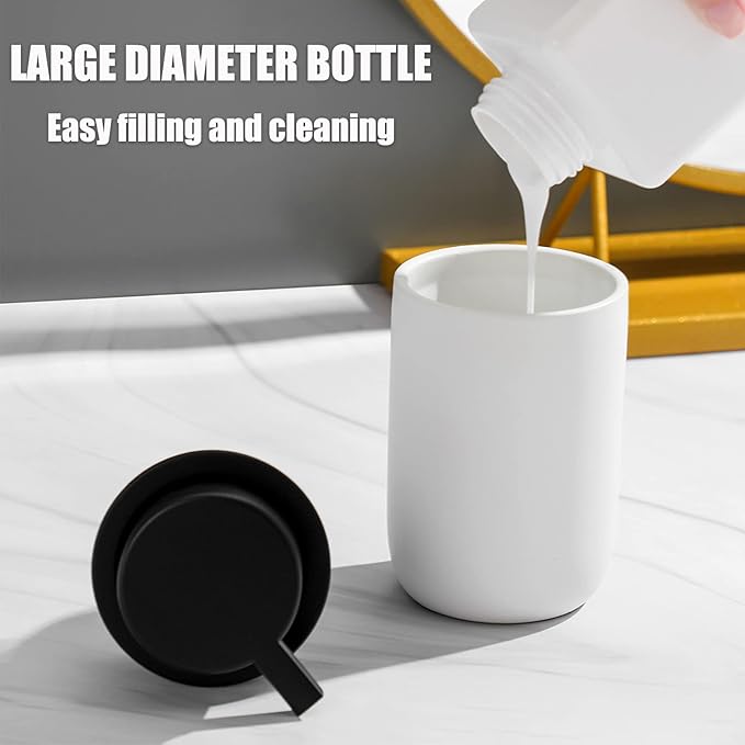 Hand Soap Dispenser for Bathroom Decro, Ceramic Liquid Pump Bottles Refillable Dish Dispenser for Kitchen Farmhouse Colleage Dorm, Matte White 2 Pack