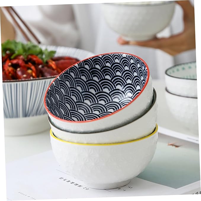 Totority 2pcs Creative Ceramic Noodle and Salad Bowls Elegant Food Serving Dishes for Home Kitchen for Soup Pasta and Fruit Easy to Clean and Store