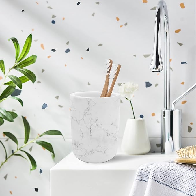 Toothbrush Holder Polyresin Toothbrush Organizer,Marble Style Bathroom Accessories,Toothpaste Holder Makeup Brushes Cup Razors Holder for Bathroom Vanity Countertop,Ideal for Home,Hotel