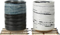 Japanese Tea Cups Sushi-Yunomi Mino Ware With Bamboo Coaster (Set of 2) (Black White)