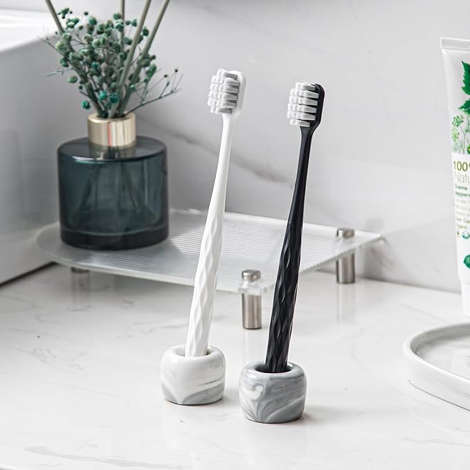 Yundu Mini Ceramics Toothbrush Holders Stand for Bathroom Vanity Countertops,Creative Marble Ceramics Toothbrush Holders Set of 2