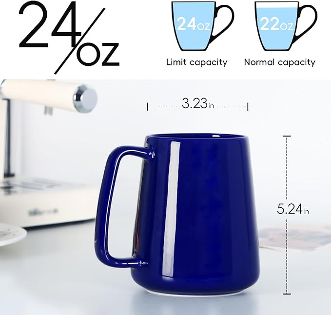 Smilatte 24 OZ Large Coffee Mug, Nice Ceramic Boss Tea Cup with Big Handle for Dad Men Women, Unique Style For Any Kitchen, Blue