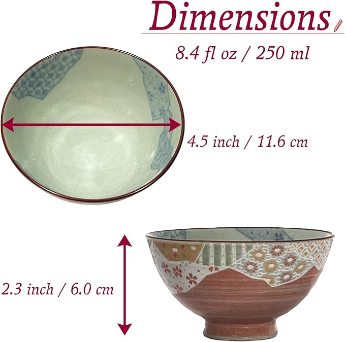 Traditional Style Japanese Ceramics Rice Bowl Chawan Pottery, Dishwasher Microwave Safe Made in Japan (Yuuzen, Small (nakahira))